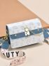Small Square Bag Cartoon Pattern Colorblock Chain Decor Flap For Daily