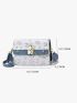 Small Square Bag Cartoon Pattern Colorblock Chain Decor Flap For Daily