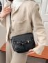 Crocodile Embossed Buckle Decor Flap Square Bag