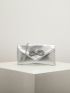 Metallic Rhinestone & Bow Decor Flap Chain Envelope Bag