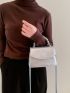 Mini Metallic Floral Applique & Studded Decor Flap Square Bag