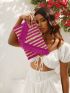 Striped Pattern Fringe Trim Flap Straw Bag
