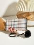 Plaid Pattern Pom Pom Decor Long Wallet