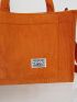 Patch Detail Shopper Bag Orange Polyester For Shopping
