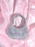 Rhinestone Decor Ruched Top Handle Hobo Bag