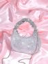 Rhinestone Decor Ruched Top Handle Hobo Bag