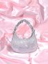 Rhinestone Decor Ruched Top Handle Hobo Bag