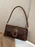 Crocodile Embossed Buckle Decor Flap Baguette Bag