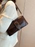 Crocodile Embossed Buckle Decor Flap Baguette Bag