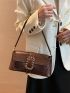 Crocodile Embossed Buckle Decor Flap Baguette Bag