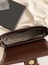 Crocodile Embossed Buckle Decor Flap Baguette Bag