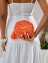 VCAY Neon Orange Tassel Decor Crochet Bag