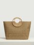 Floral Embroidered Linen Top Handle Bag