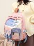 Color Block Release Buckle Decor Functional Backpack