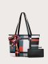 Colorblock Shoulder Tote Bag With Square Bag