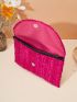 Neon Pink Flap Straw Bag