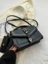 Buckle Decor Embroidered Detail Flap Square Bag
