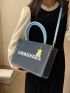 Letter Embroidered Top Handle Bag With Cartoon Charm
