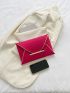 Neon Pink Crocodile Embossed Metal Decor Flap Envelope Bag