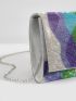 Color Block Rhinestone Decor Flap Chain Square Bag