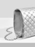 Metallic Geometric Embossed Flap Chain Square Bag