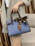 3pcs Geometric Embossed Twilly Scarf Decor Top Handle Bag Set