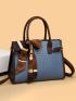 3pcs Geometric Embossed Twilly Scarf Decor Top Handle Bag Set
