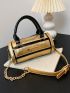 Metallic Letter Graphic Chain Bucket Bag
