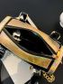 Metallic Letter Graphic Chain Bucket Bag