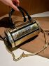 Metallic Letter Graphic Chain Bucket Bag