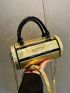 Metallic Letter Graphic Chain Bucket Bag