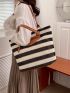 Striped Pattern Shoulder Tote Bag, Clear Bag