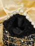 Mini Sequin & Faux Pearl Decor Bucket Bag