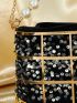 Mini Sequin & Faux Pearl Decor Bucket Bag