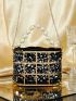 Mini Sequin & Faux Pearl Decor Bucket Bag