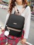 Quilted Pattern Flap Backpack Purse, Women's Nylon Travel Shoulder Bag, Casual Pompom Decor Bookbag