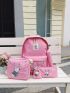 5pcs Cartoon Deer & Letter Graphic Classic Backpack Set