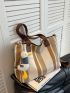 Striped Pattern Shoulder Tote Bag