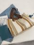 Striped Pattern Shoulder Tote Bag