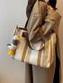 Striped Pattern Shoulder Tote Bag