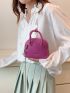 Mini Neon Pink Litchi Embossed Chain Dome Bag
