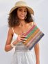 VCAY Color Block Straw Bag