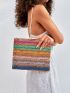 VCAY Color Block Straw Bag