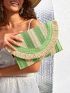 Two Tone Fringe Trim Straw Bag