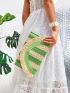 Two Tone Fringe Trim Straw Bag