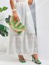 Two Tone Fringe Trim Straw Bag