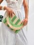 Two Tone Fringe Trim Straw Bag