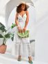 Two Tone Fringe Trim Straw Bag