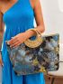 Floral Embroidered Linen Top Handle Bag