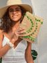 VCAY Pom Pom Decor Straw Bag